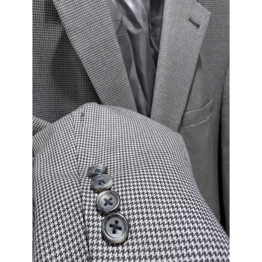 Jos A Bank Signature Collection Grey Houndstooth Wool Sport Coat Blazer 46 LG‎